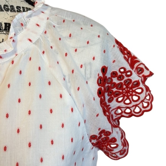 Talbots Women's Petite Eyelet Sleeve Top White and Red Size MP - Picture 5 of 7